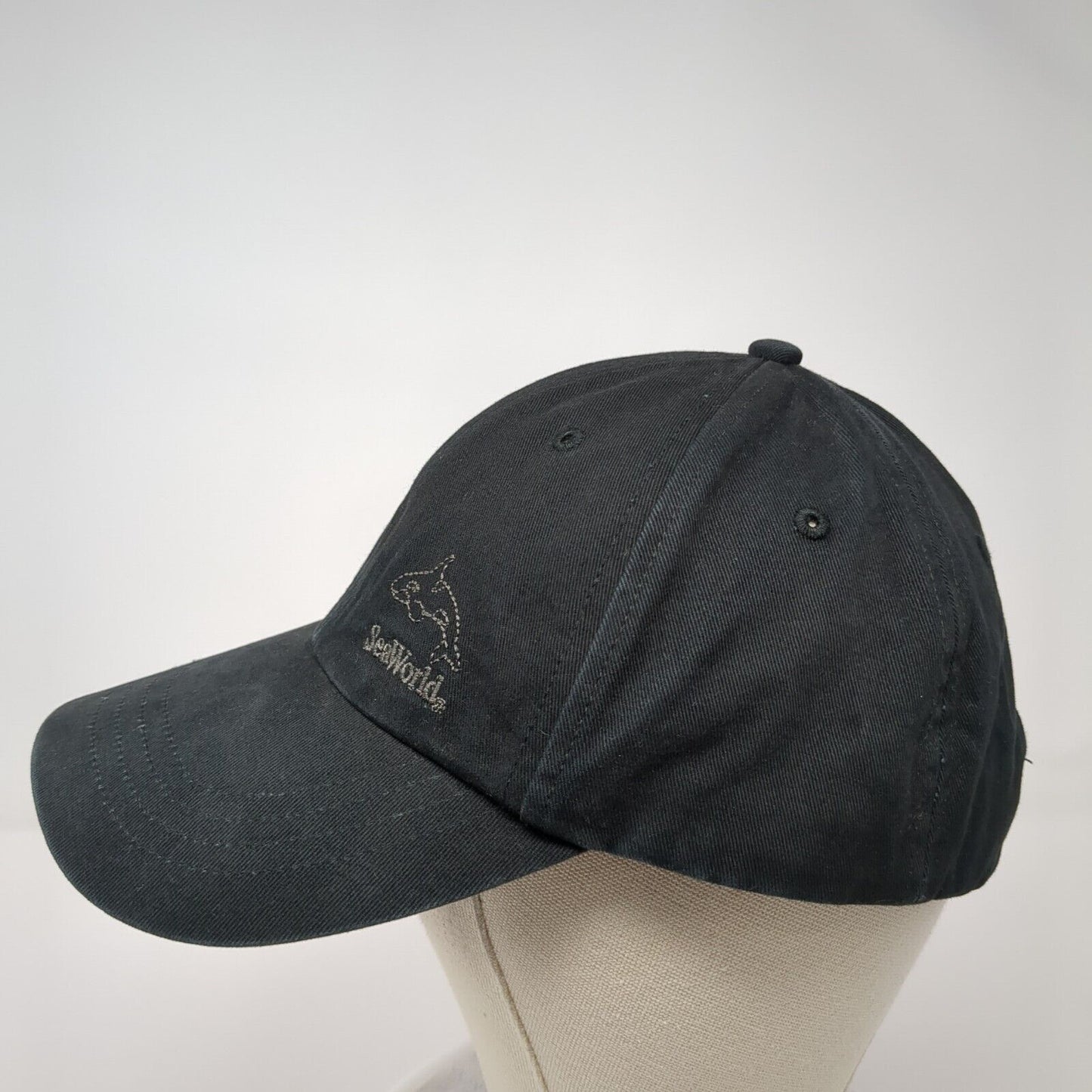 SeaWorld Strapback Hat Black One Size Solid Adjustable Embroidered