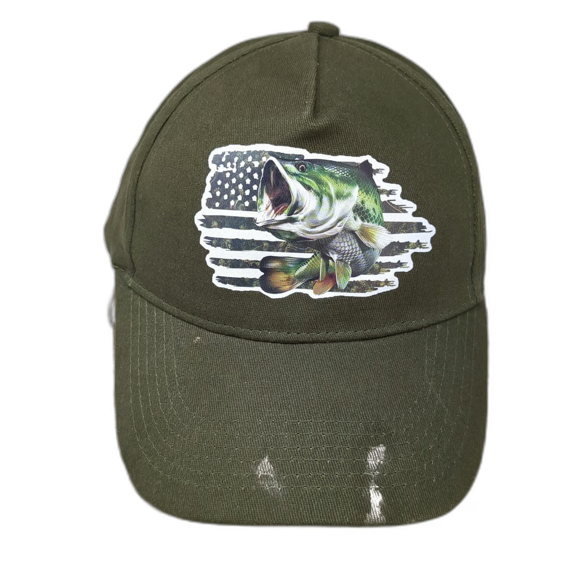 5 Panel Green One Size Hat Bass Fish American Flag Mullet Wig Strapback Fishing