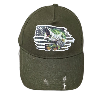 5 Panel Green One Size Hat Bass Fish American Flag Mullet Wig Strapback Fishing