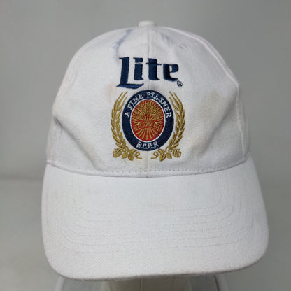 Miller Lite A Fine Pilsner Beer Snapback Hat White One Size Embroidered