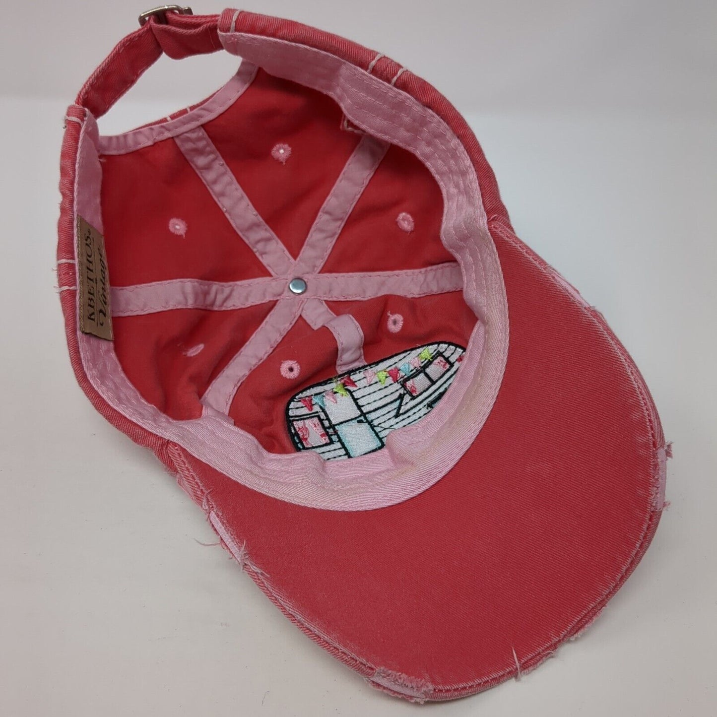 Happy Camper Slideback Hat Red OS Adjustable Embroidered Distressed KB ETHOS