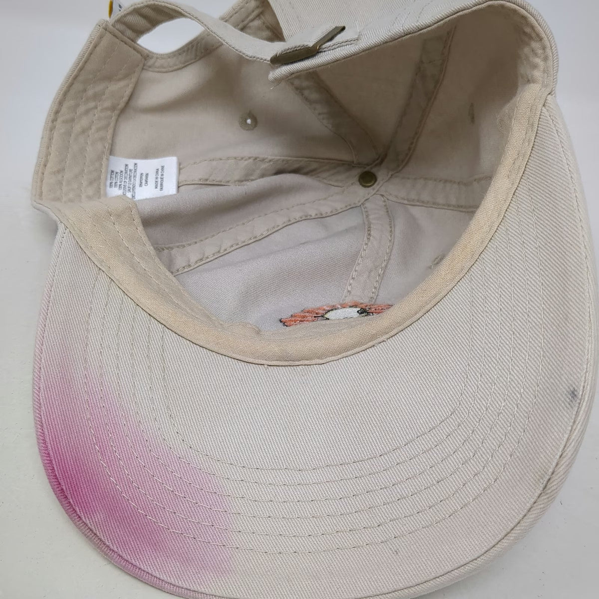 Life is Good Baseball Cap Beige One Size Daisy Flower Pink Spray Effect Hat