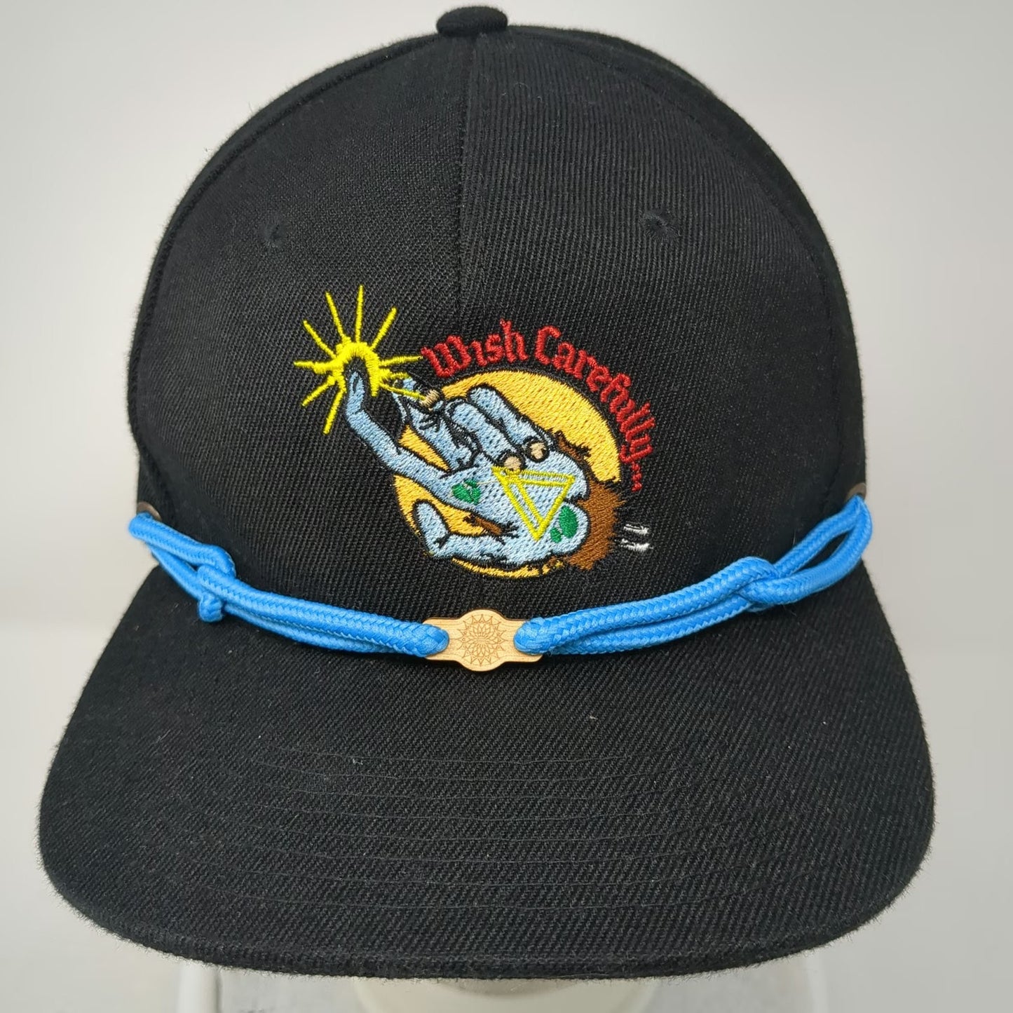 Findlay Snapback Hat Black One Size Wish Carefully Graphic Blue Rope Flat Brim