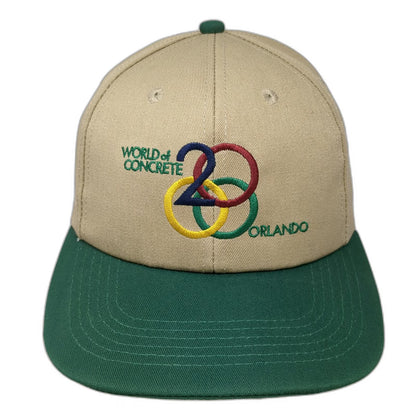 World of Concrete Orlando Beige Green Snapback Hat One Size Embroidered Twill