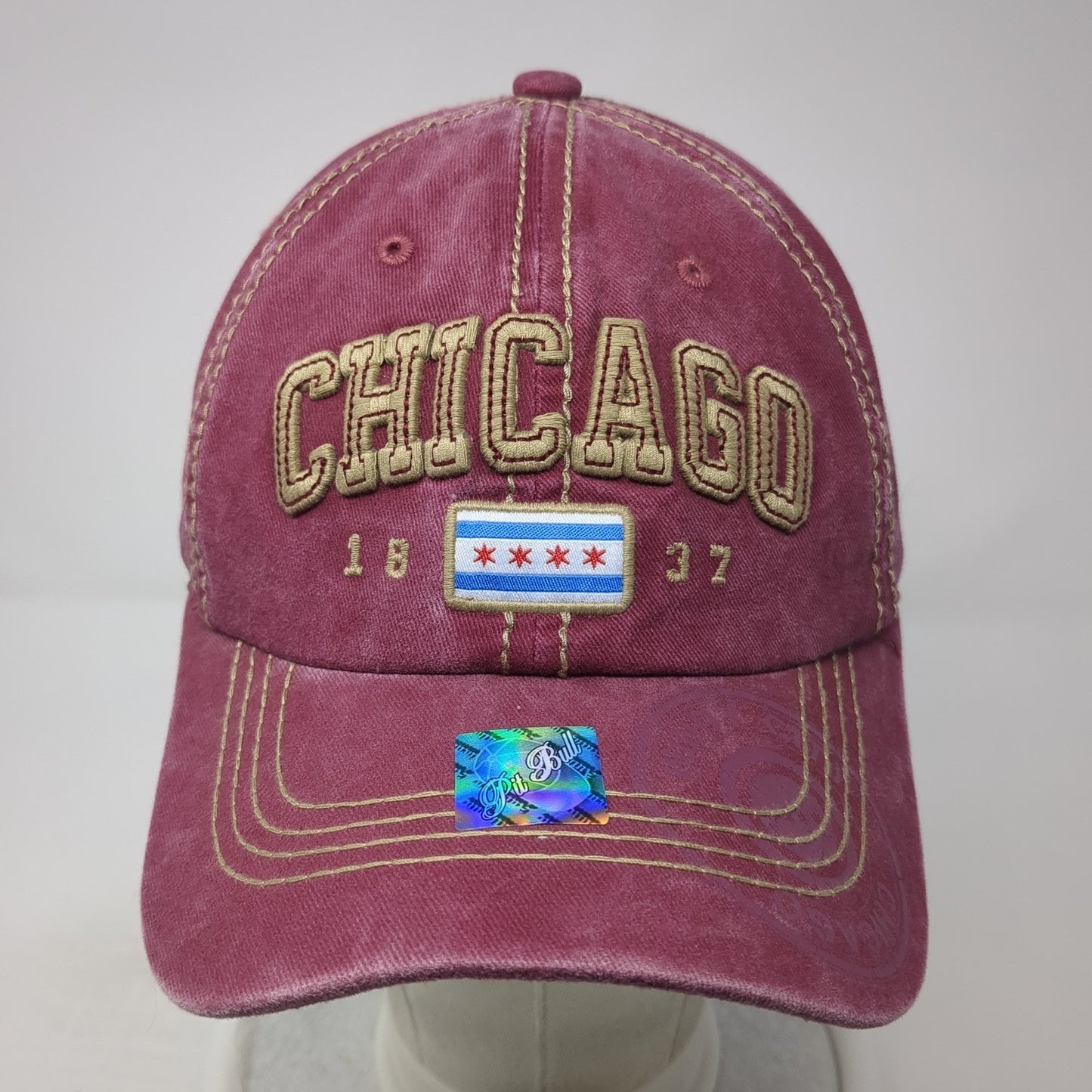 Chicago 1837 Slideback Baseball Cap Red One Size Adjustable Patriotic Pit Bull