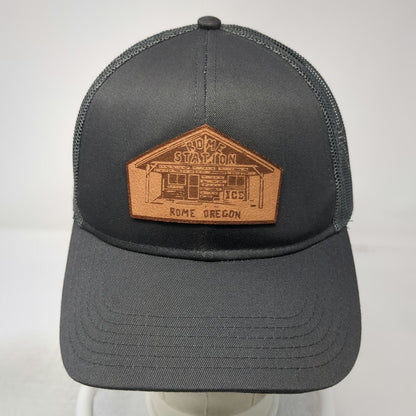 Otto Trucker Hat Gray OSFM Rome Station Oregon Leather Patch Adjustable Mesh Cap