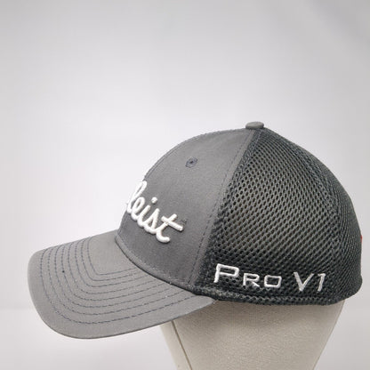 Titleist FJ Pro V1 Fitted Mesh Back Golf Hat Gray S-M New Era 6 Panel