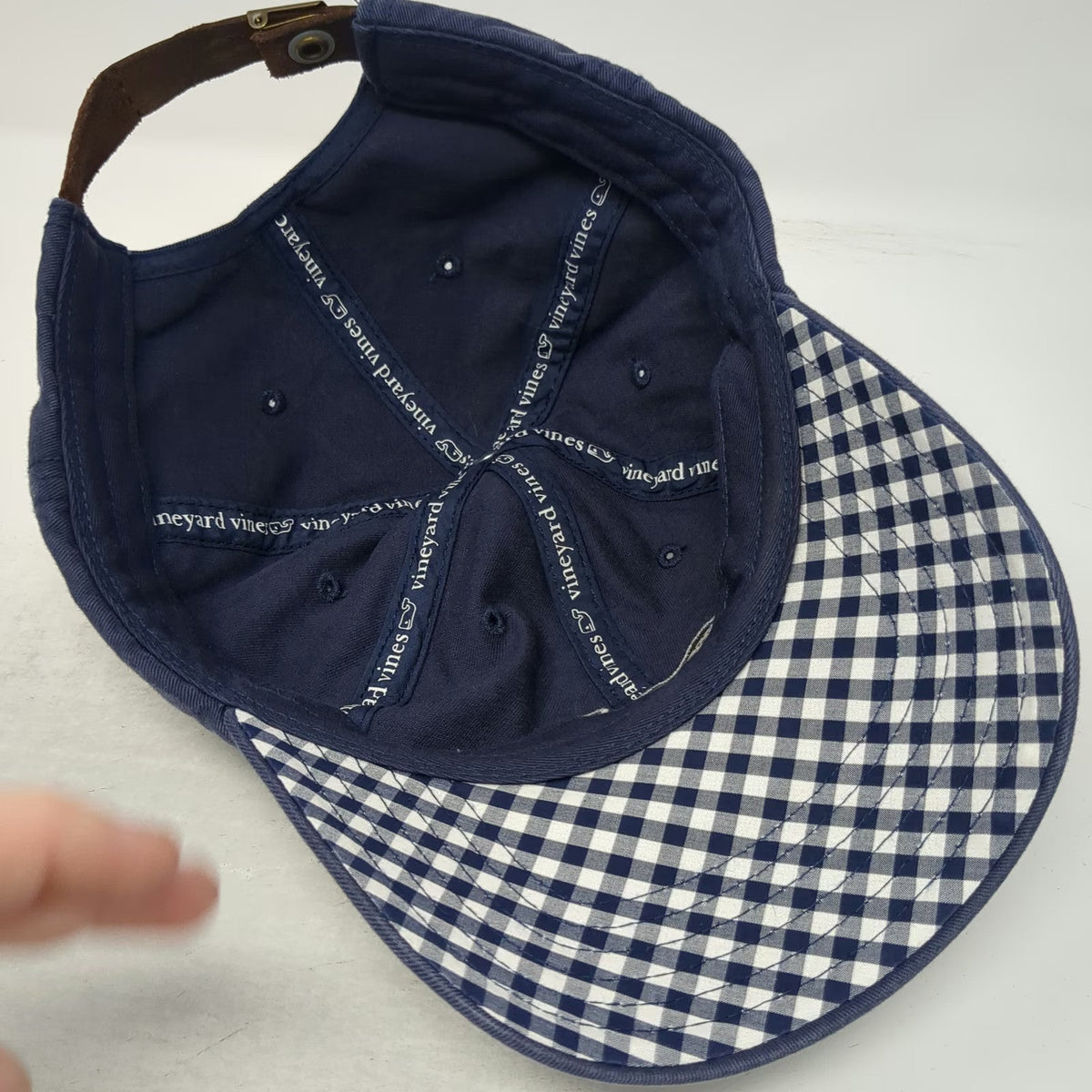 Vineyard Vines Baseball Cap Blue One Size Gingham Whale Leather Slideback Hat