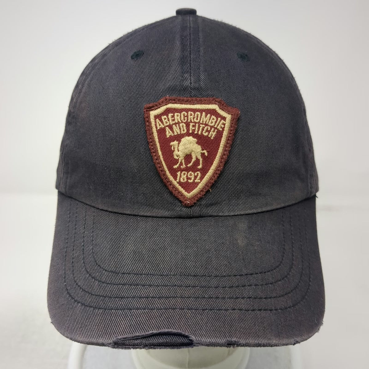 Abercrombie & Fitch Baseball Cap Blue One Size Leather Strapback Camel Patch Hat