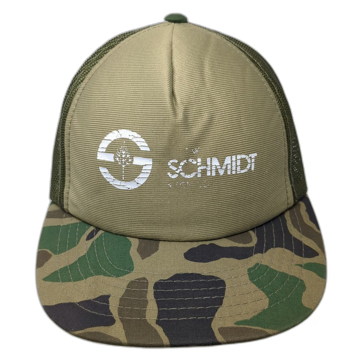 Schmidt 5 Panel Green Brown Black White One Size Hat Mesh Snapback Camo Tree