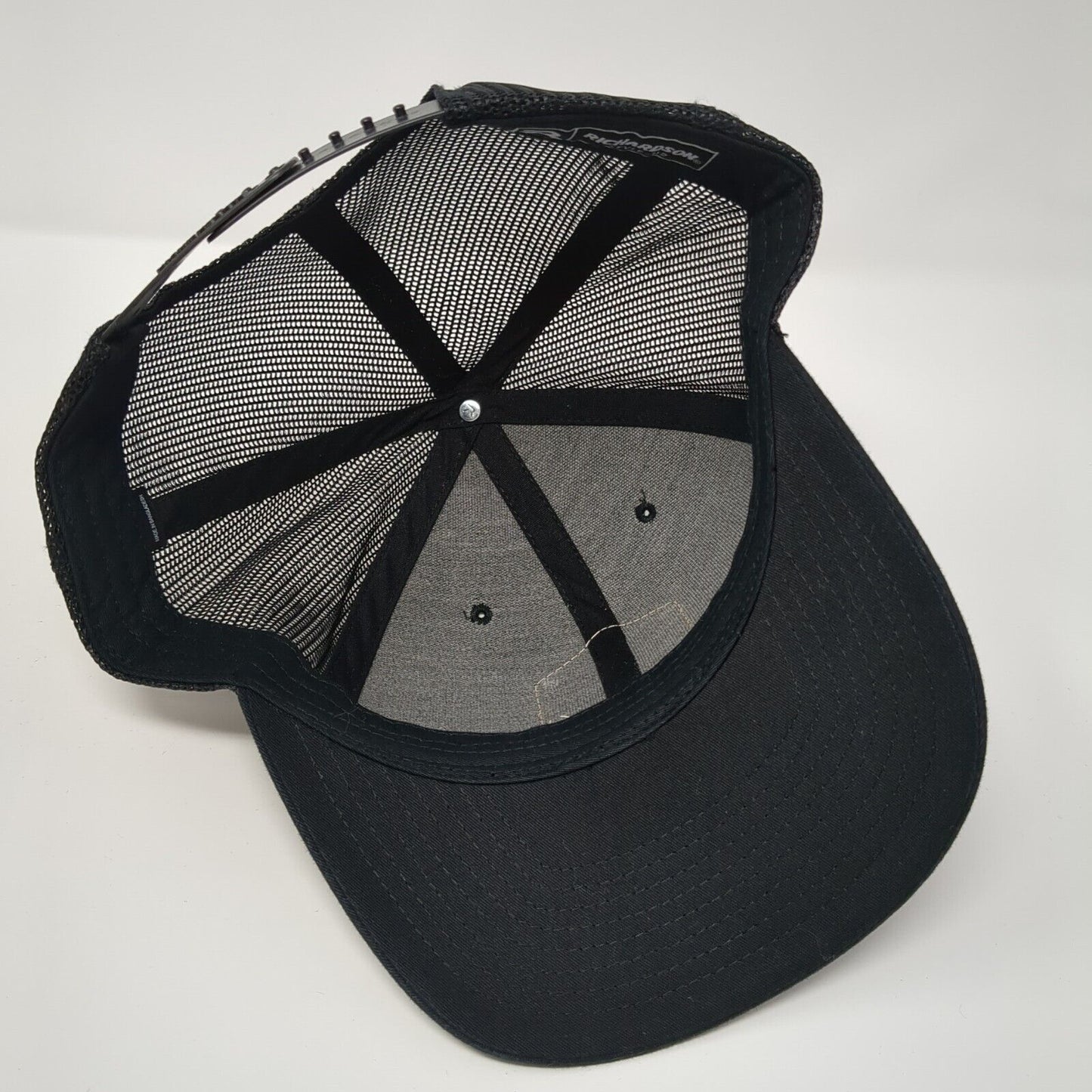 Richardson Snapback Mesh Back Trucker Hat Black One Size Leather Patch