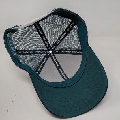 Yeti Men's Snapback Mesh Back Hat Green White Embroidered Logo Polyester