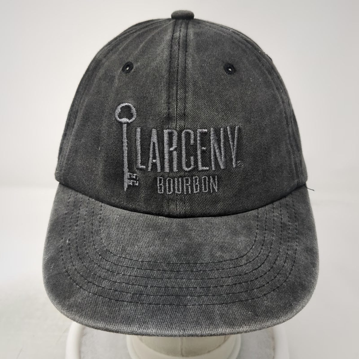 Baseball Cap Gray One Size Larceny Bourbon Hat Slideback Logo Skeleton Key Twill