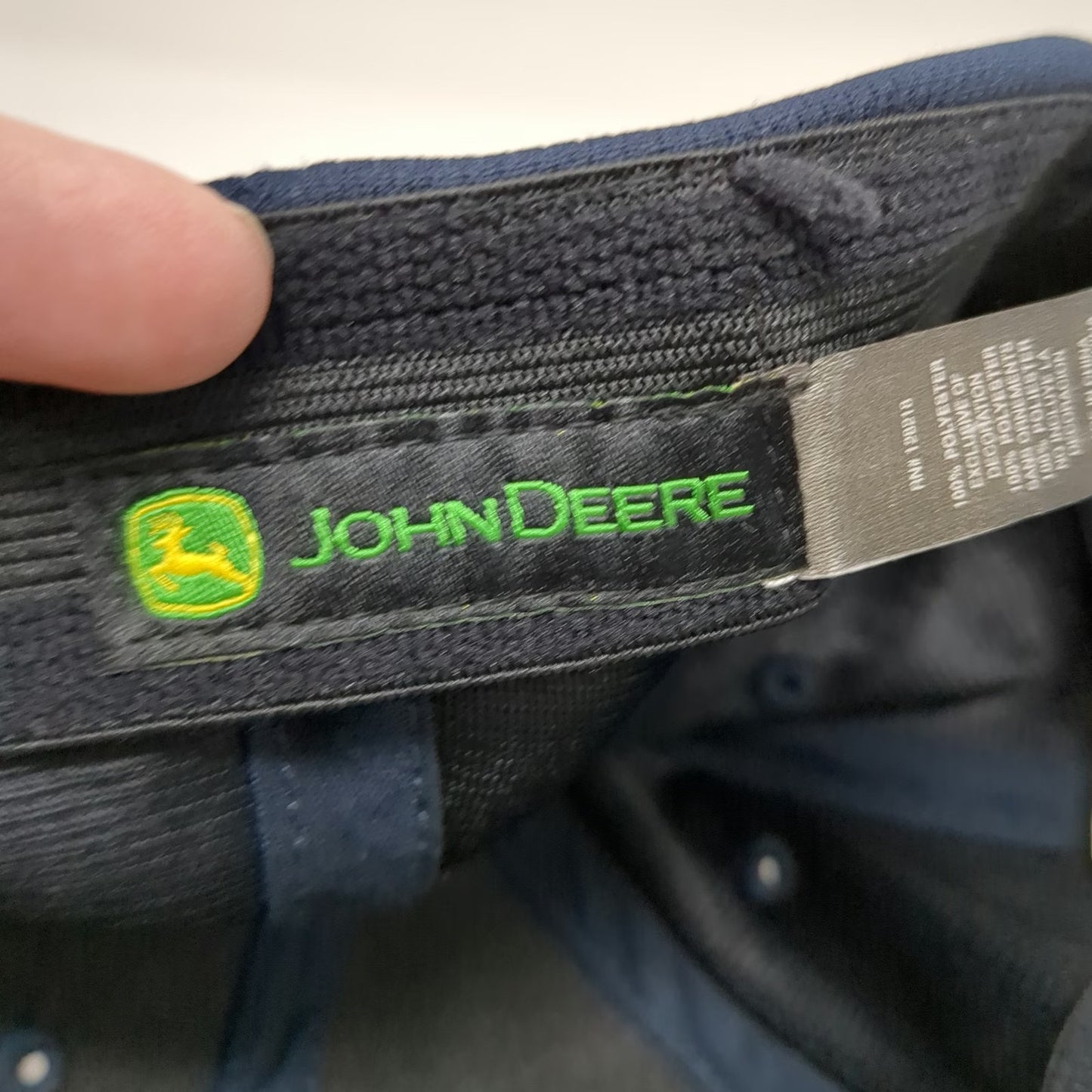 John Deere Baseball Cap Blue One Size Fitted Green Piping Logo Agriculture Hat