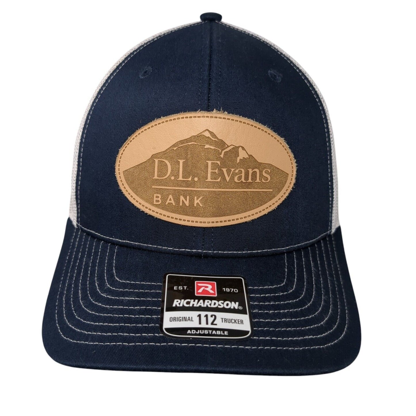 D.L. Evans Bank Patch Mesh Back Trucker Hat Blue One Size Richardson