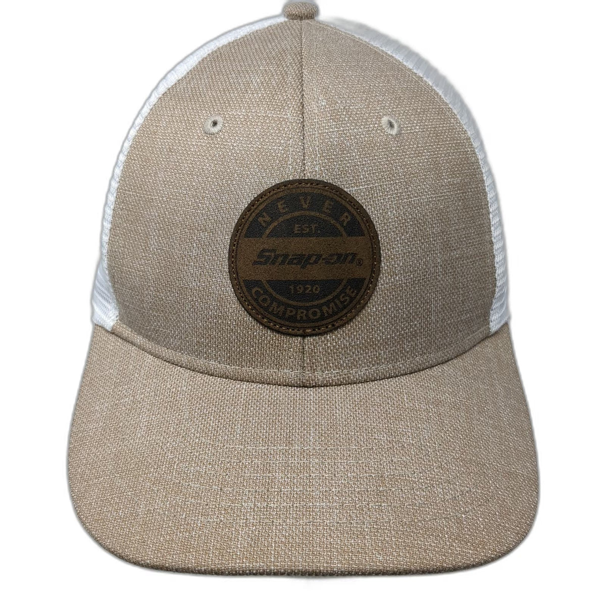 Snap-on Trucker Hat Brown OSFM Mesh Back Snapback Never Compromise Logo Patch