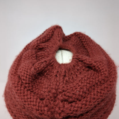 C.C Exclusives Fitted Knit Beanie Red OSFA Bun Ponytail Solid Blank