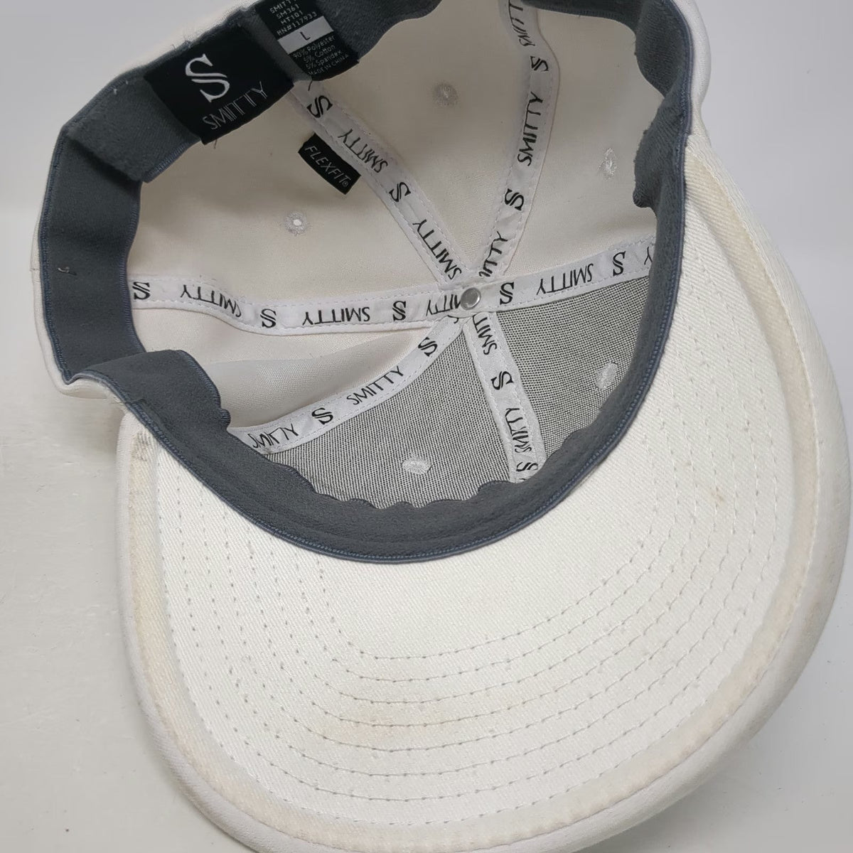 Smitty Baseball Cap White L Flexfit Tonal Logo Structured Athletic Stretch Hat