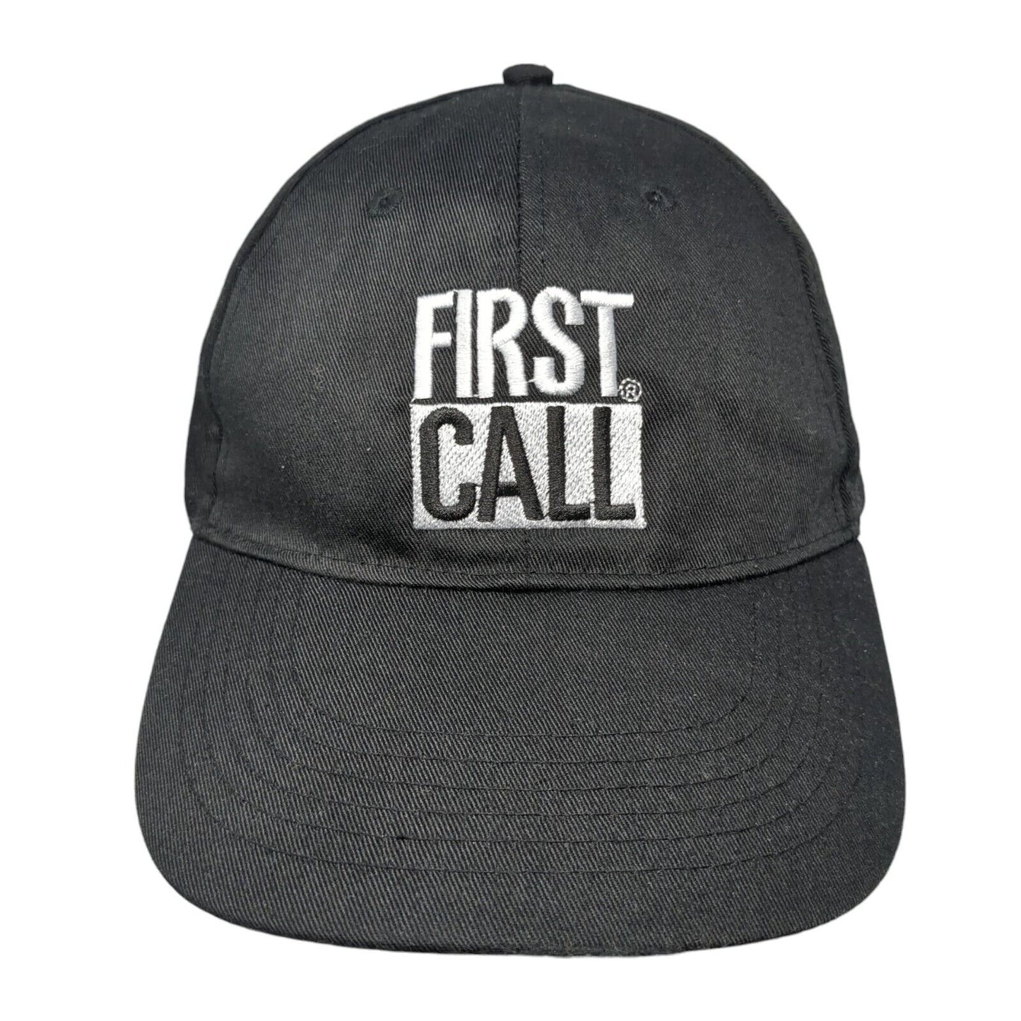 First Call Strapback Hat Black Size 58cm Adjustable Embroidered 6 Panel