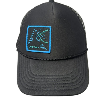 Otto Trucker Hat Black One Size Lake Tahoe Mountains Calling Mesh Back Snapback