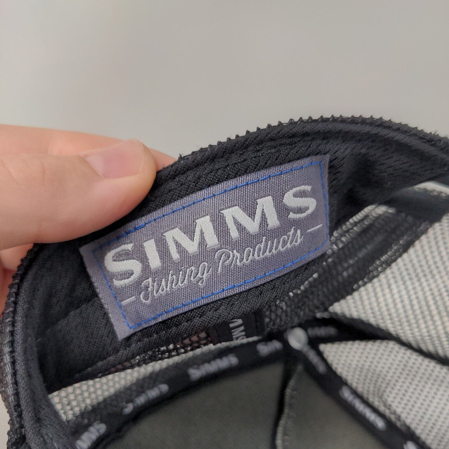 Simms Fishing Snapback Mesh Back Trucker Hat Black OSFM Swordfish Logo