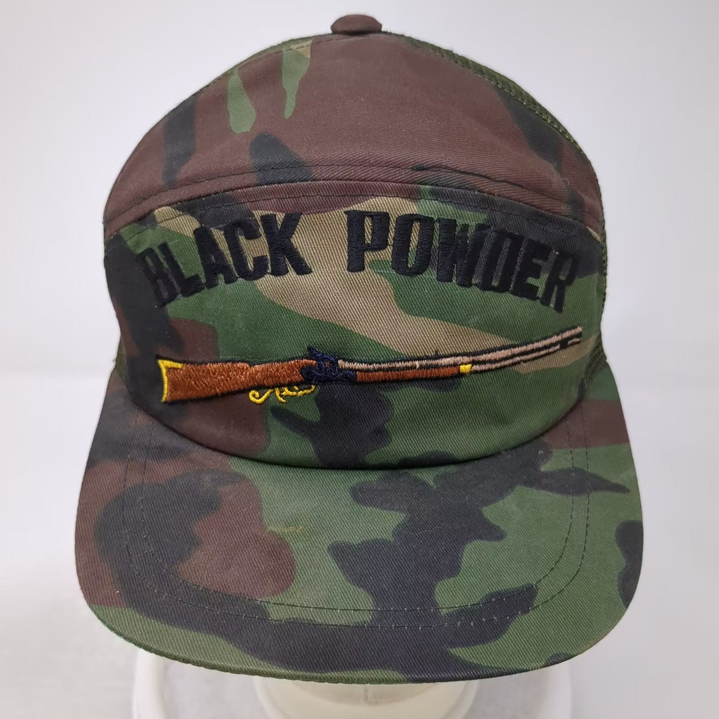 Green Camouflage Black Powder Rifle Trucker Hat OS Adjustable Snapback Vintage