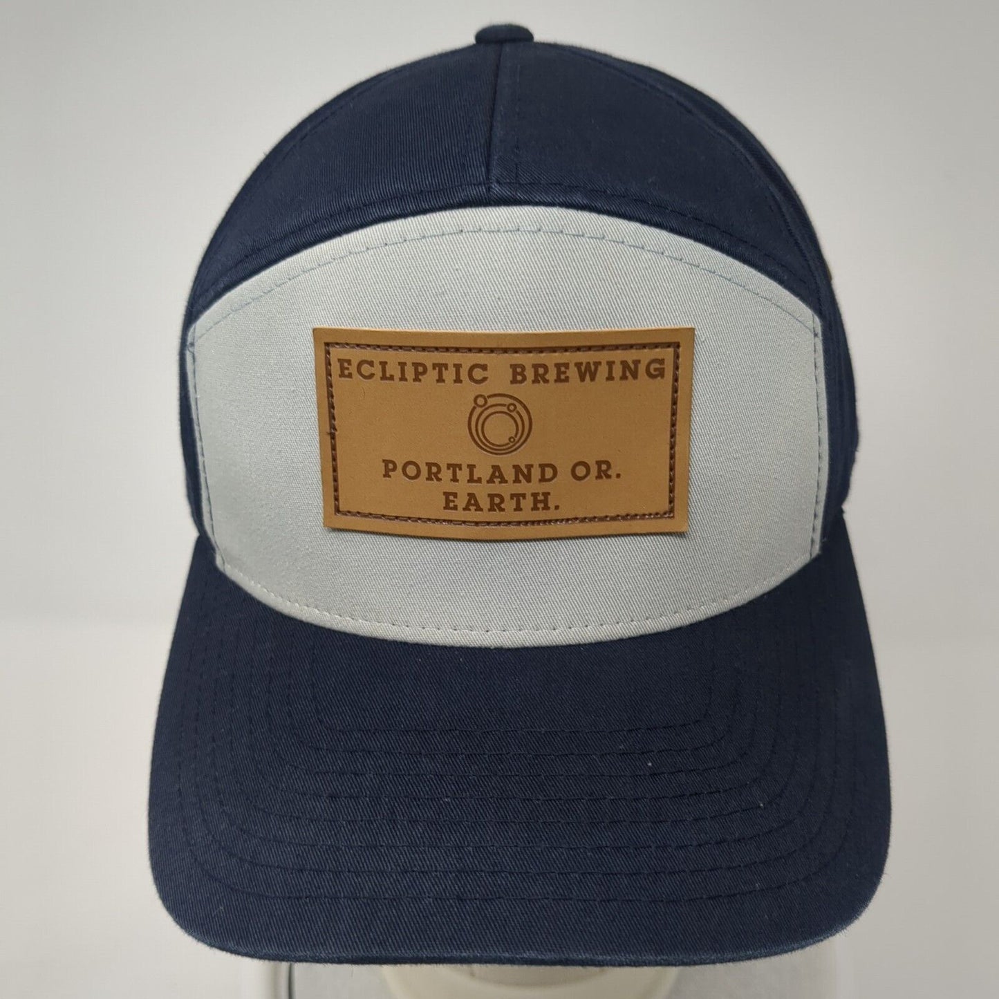 Ecliptic Brewing Slideback Hat Blue One Size Leather Strap Richardson
