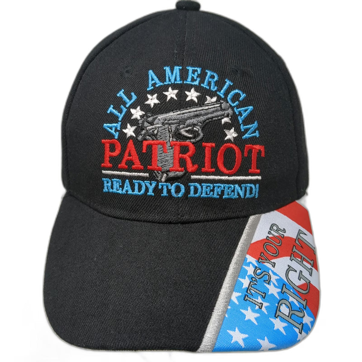 Black Baseball Cap One Size Patriot Gun Ready To Defend Flag Brim Strapback Hat