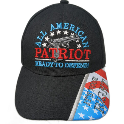 Black Baseball Cap One Size Patriot Gun Ready To Defend Flag Brim Strapback Hat