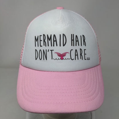 Mermaid Hair Don't Care Snapback Mesh Back Trucker Hat Pink 5-10 Years