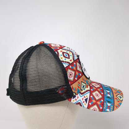 Campin Cowgirl Strapback Trucker Hat Ponytail Multi One Size Aztec