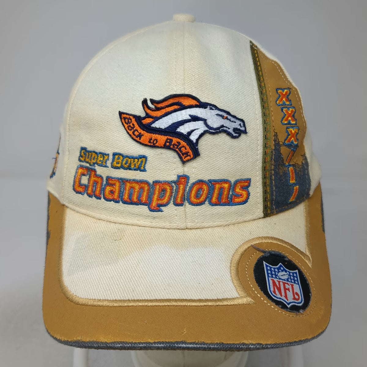Denver Broncos NFL Logo Athletic Beige Super Bowl Champions Cap Hat Distressed