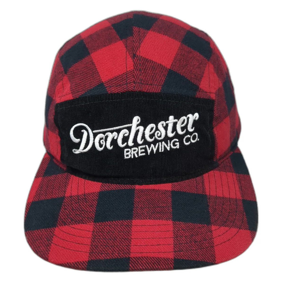Red Black Buffalo Plaid 5 Panel Hat Dorchester Brewing Co One Size Slideback