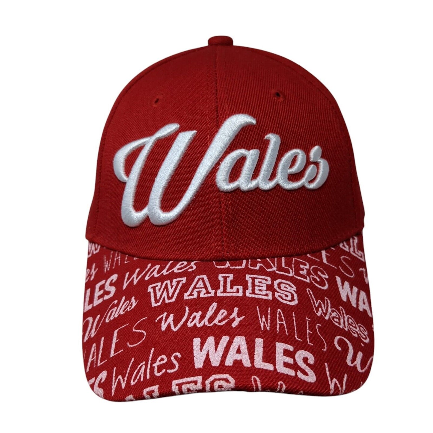Wales Strapback Hat Red One Size Adjustable Embroidered Vent Holes