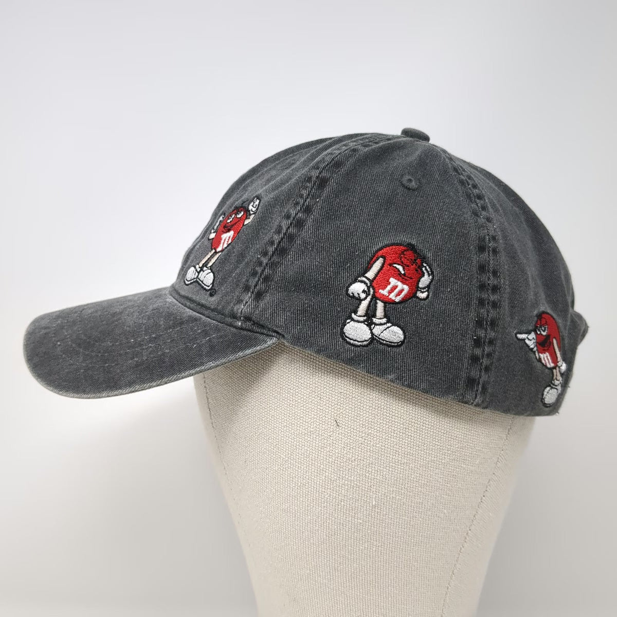 M&M's World Baseball Cap Gray One Size All Over Red Character Embroidered Hat