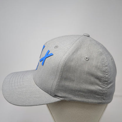 Fox 5 Panel Gray M Hat Blue Raised Logo Flexfit Fitted Curved Brim