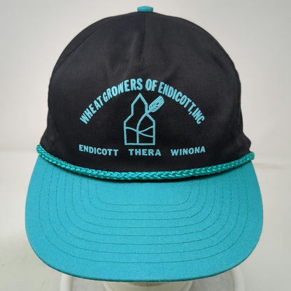 Nissin 5 Panel Black Blue Hat One Size Wheat Growers Endicott Rope Snapback Cap