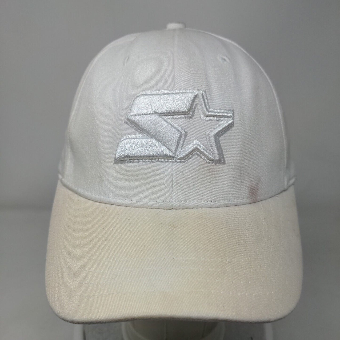 Starter Fitted Hat White One Size Embroidered Lightweight Vented Holes 6 Panel