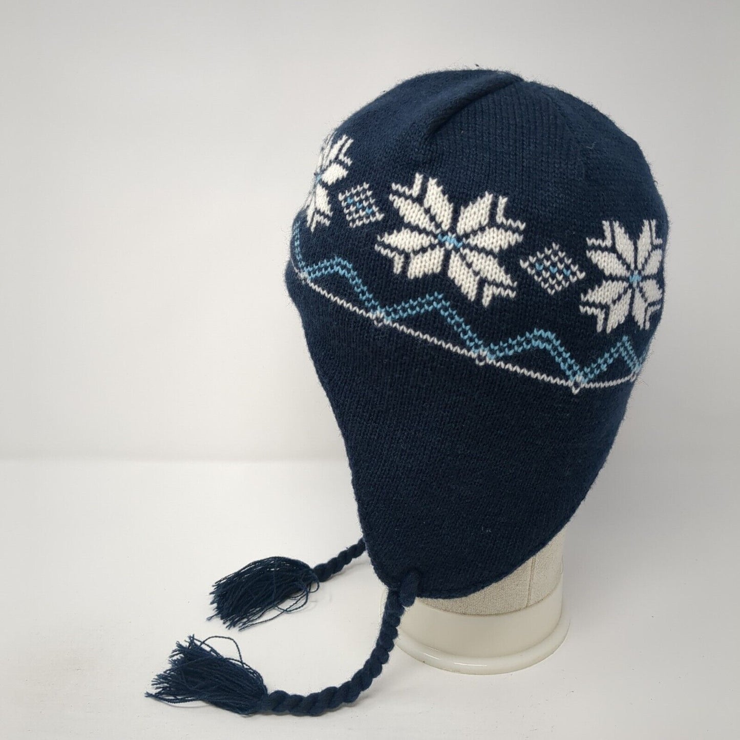 Unbranded Knit Beanie Hat Blue One Size Fair Isle Braided Lined
