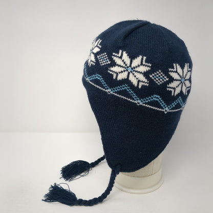 Unbranded Knit Beanie Hat Blue One Size Fair Isle Braided Lined