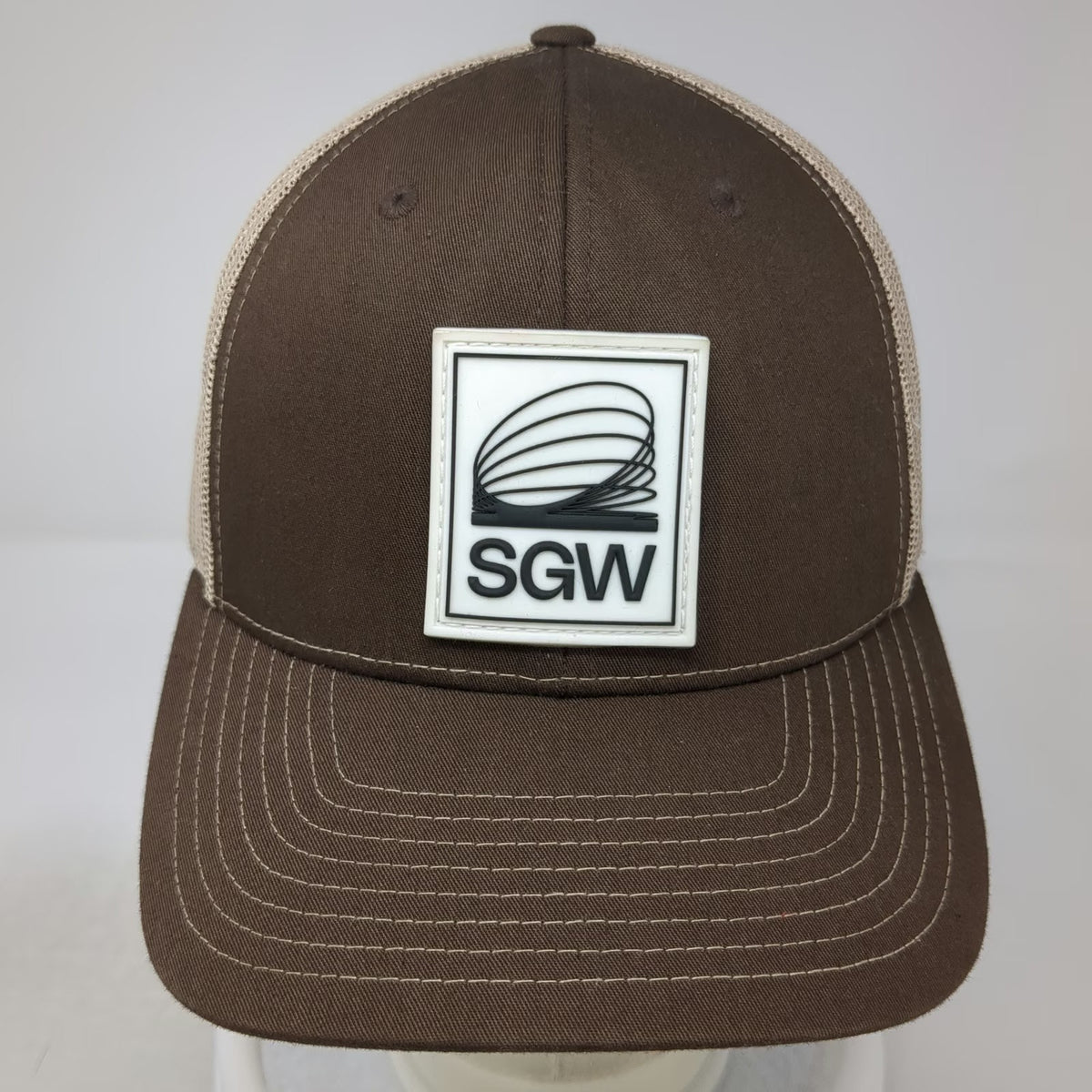Richardson Trucker Hat Brown One Size SGW Patch Mesh Snapback Contrast Stitch