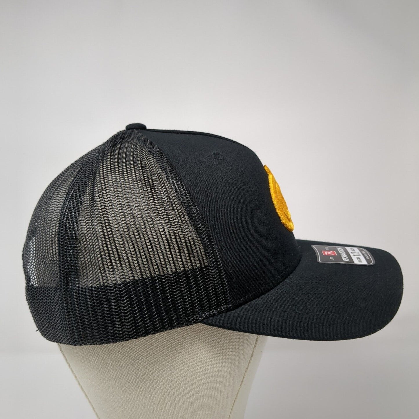 Richardson Snapback Trucker Hat Black One Size Mesh Back Embroidered Logo