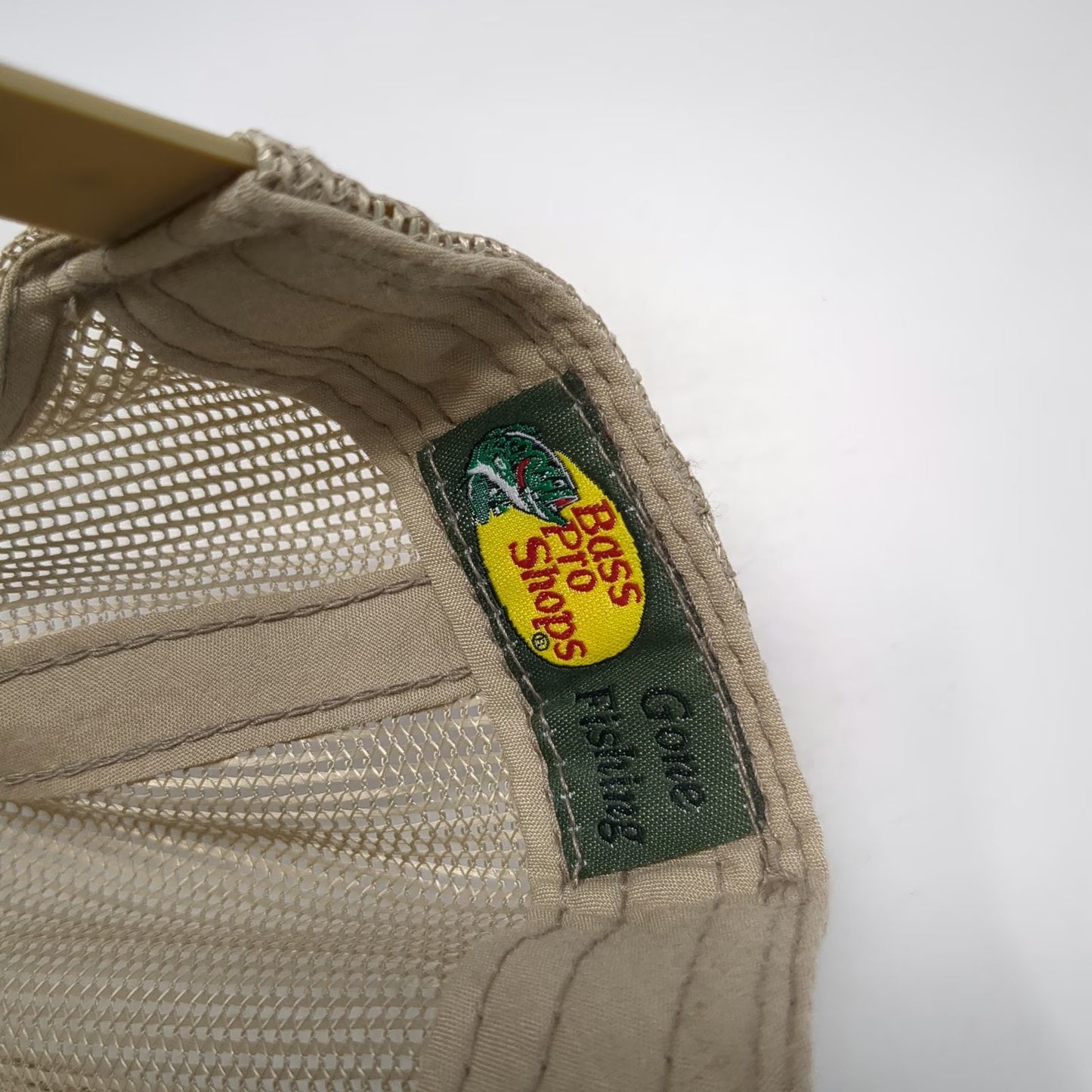 Bass Pro Shops Trucker Hat Beige White One Size Mesh Back Snapback Fish Logo