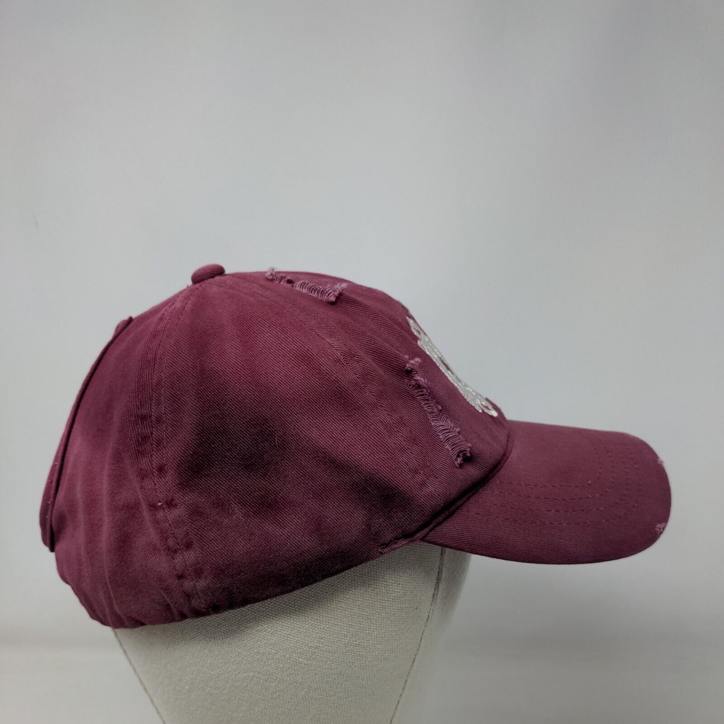 Ponyflo Strapback Hat Ponytail Red Burgundy OSFM Embroidered Distressed