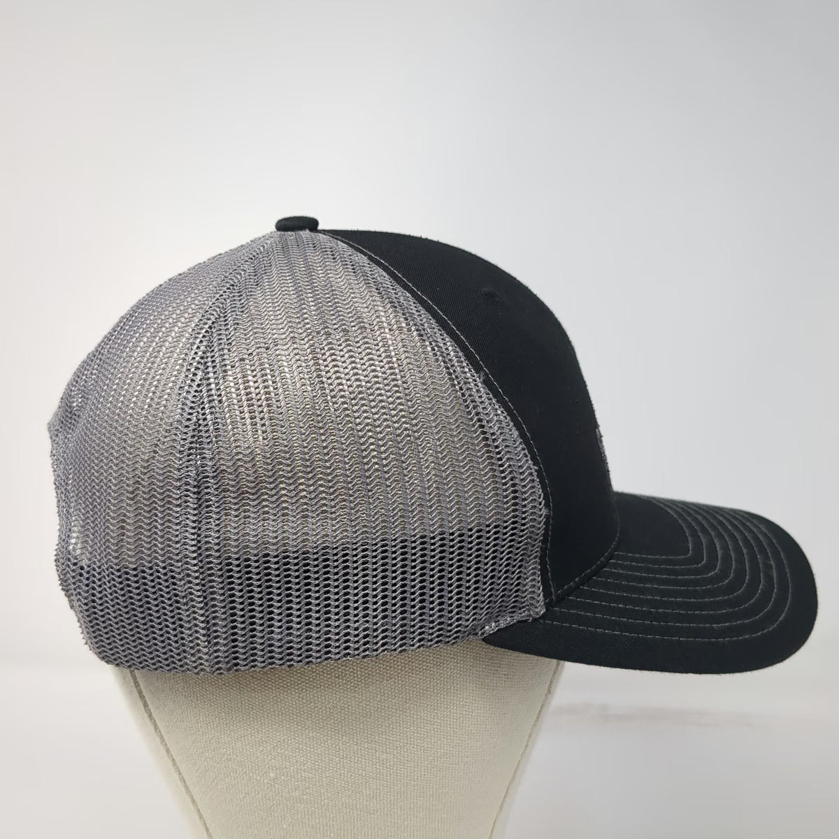 Richardson Trucker Hat Black Gray One Size Snapback Mesh Logo Custom Truck