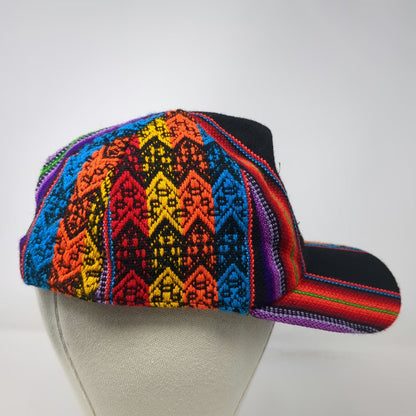 Black 5 Panel Machu Picchu Cusco Llama Woven Geometric Pattern Hat One Size