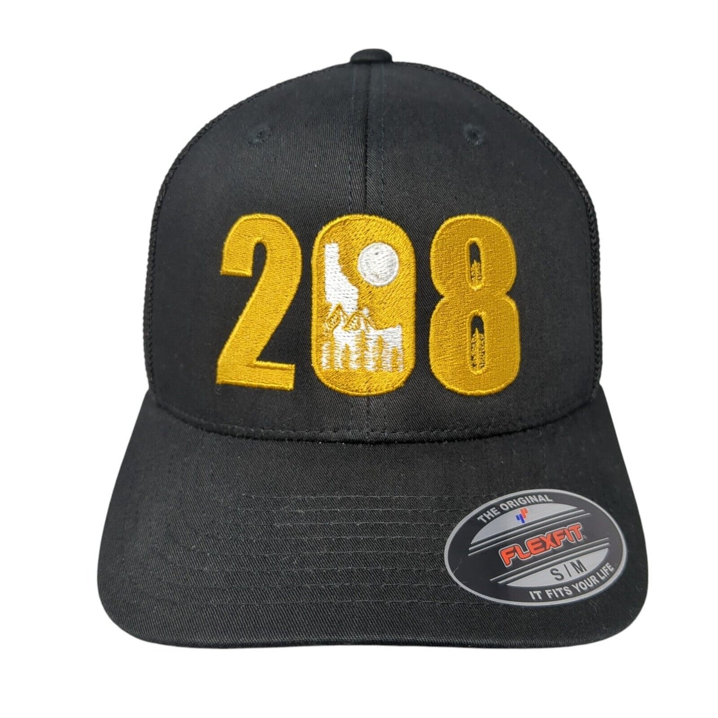 208 Fitted Trucker Hat Black S/M Flexfit Mesh Back Embroidered Port Authority