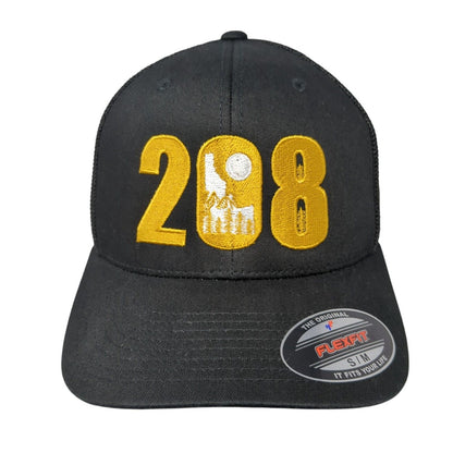 208 Fitted Trucker Hat Black S/M Flexfit Mesh Back Embroidered Port Authority