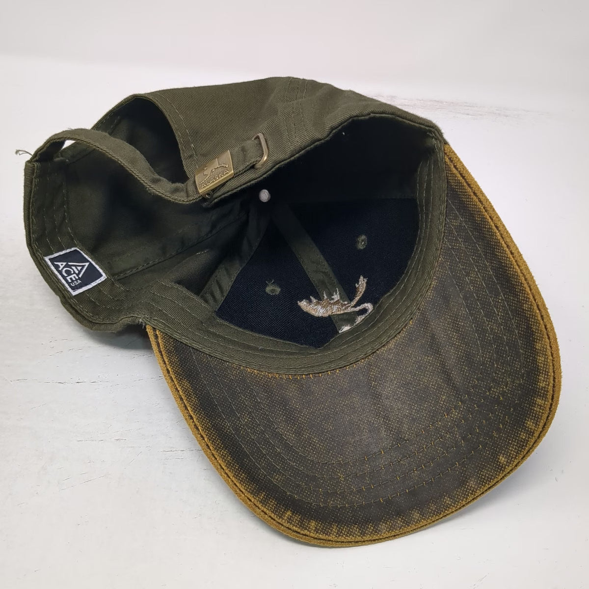 ACE USA Green Alaska Moose Embroidered Distressed Baseball Cap One Size Hat