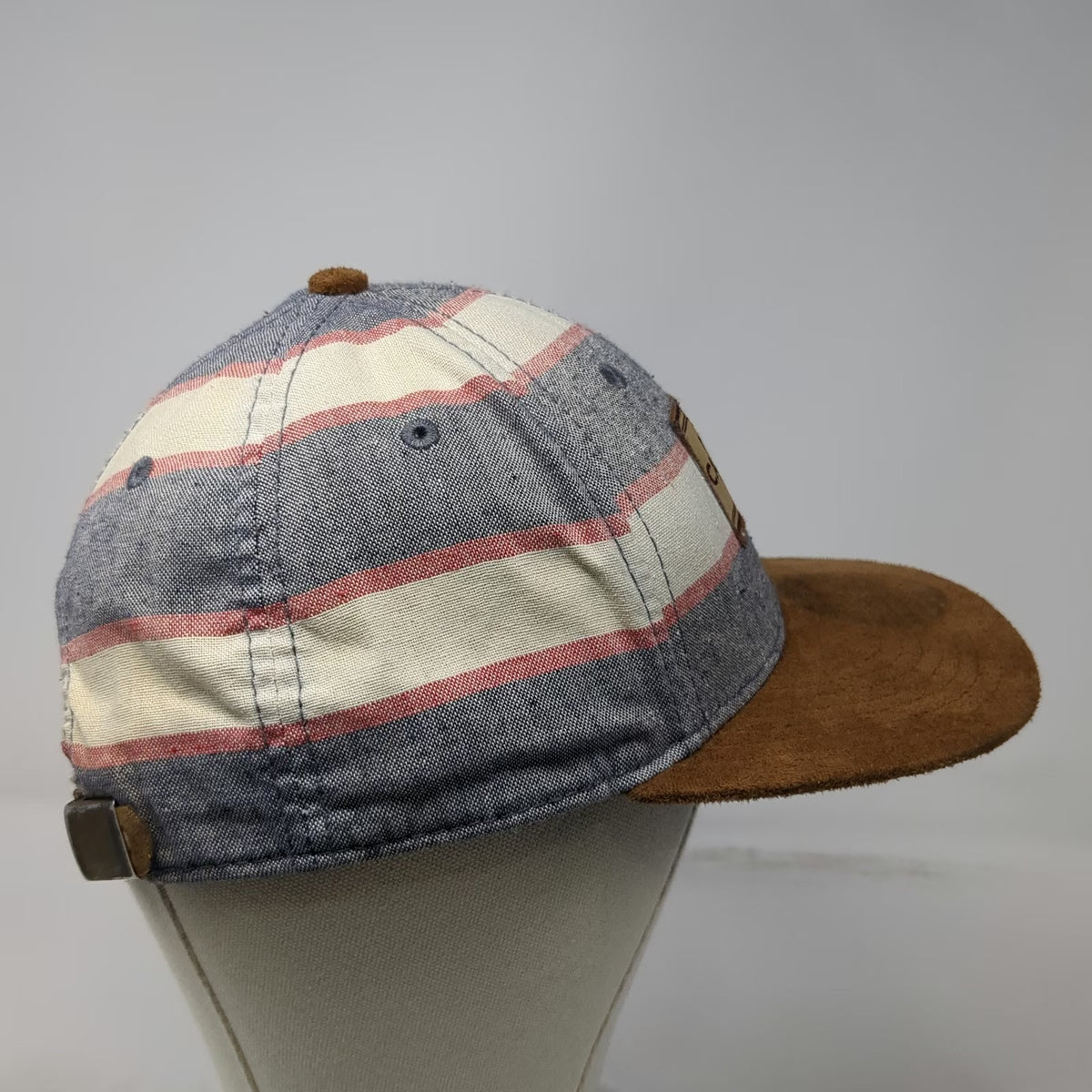 Official Baseball Cap Blue Red White Brown One Size Striped Suede Brim Patch Hat